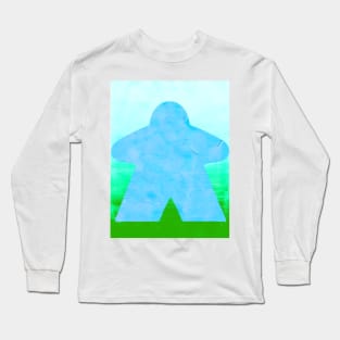 Blue Meeple in the Grass Painting | Game Night Long Sleeve T-Shirt